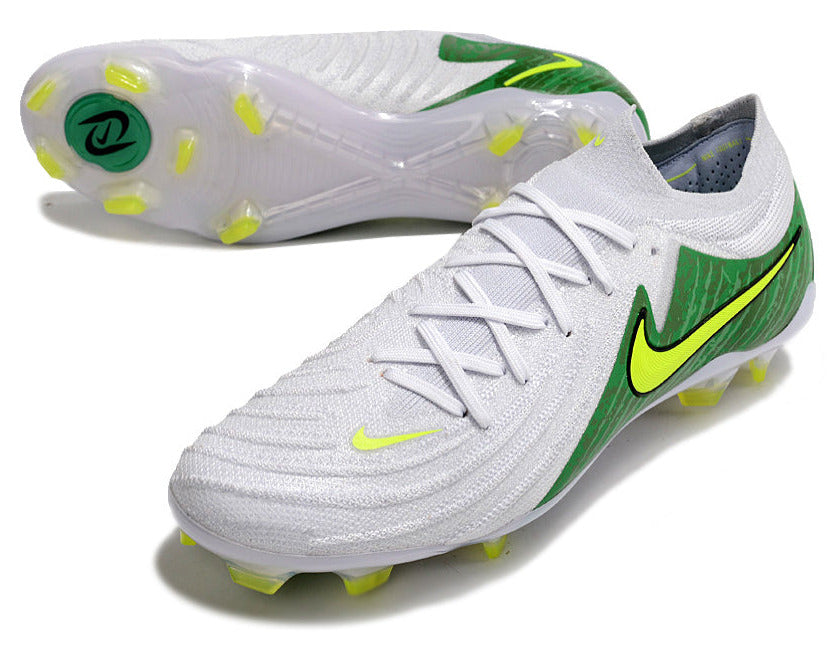 Phantom Luna Elite NU Low-top Super A Men's Full Knit Waterproof FG Soccer Shoes - White/Neon Yellow/Green