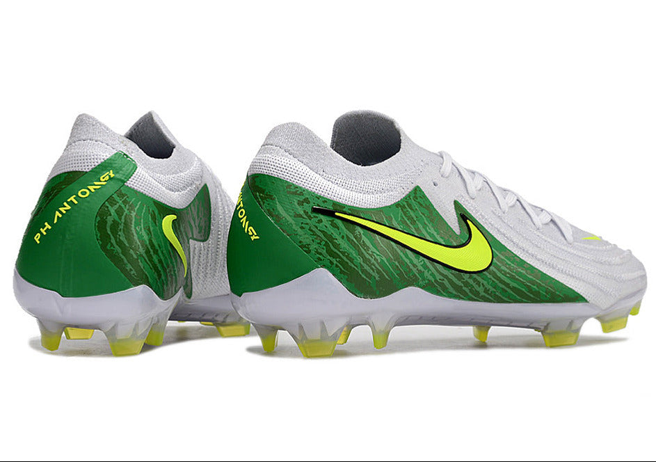 Phantom Luna Elite NU Low-top Super A Men's Full Knit Waterproof FG Soccer Shoes - White/Neon Yellow/Green