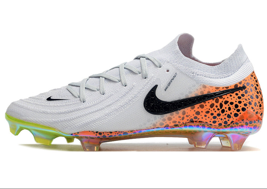 Phantom Luna Elite NU Low-top Super A Men's Full Knit Waterproof FG Soccer Shoes - White/Orange/Black/Green