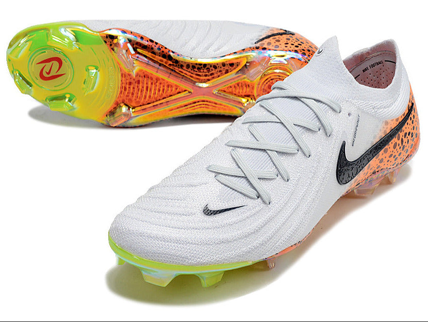 Phantom Luna Elite NU Low-top Super A Men's Full Knit Waterproof FG Soccer Shoes - White/Orange/Black/Green