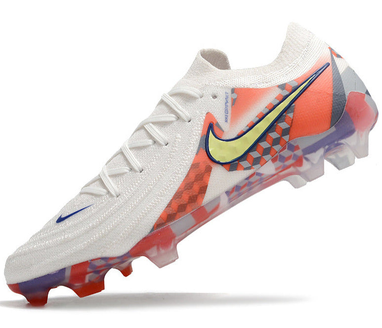 Phantom Luna Elite NU Low-top Super A Men's Full Knit Waterproof FG Soccer Shoes - White/Orange/Light Zitron