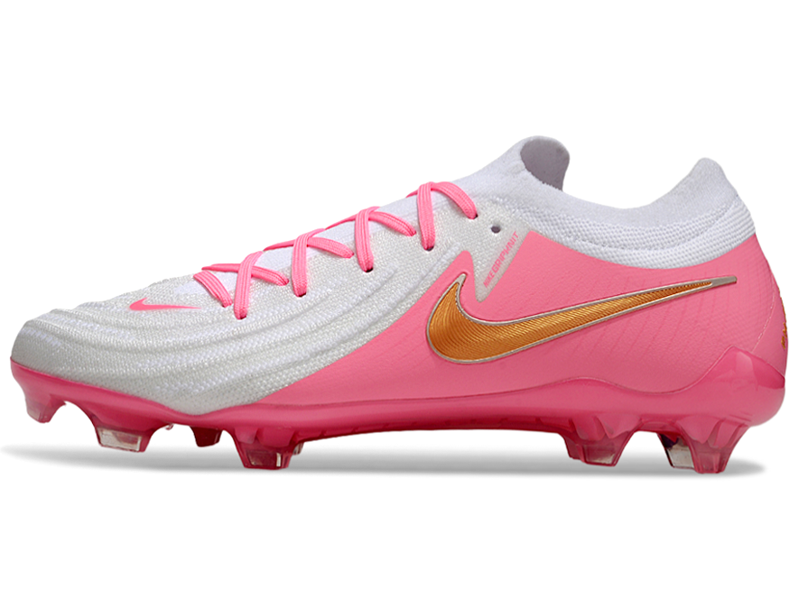 Phantom Luna Elite NU Low-top Super A Men's Full Knit Waterproof FG Soccer Shoes - White/Pink/Gold