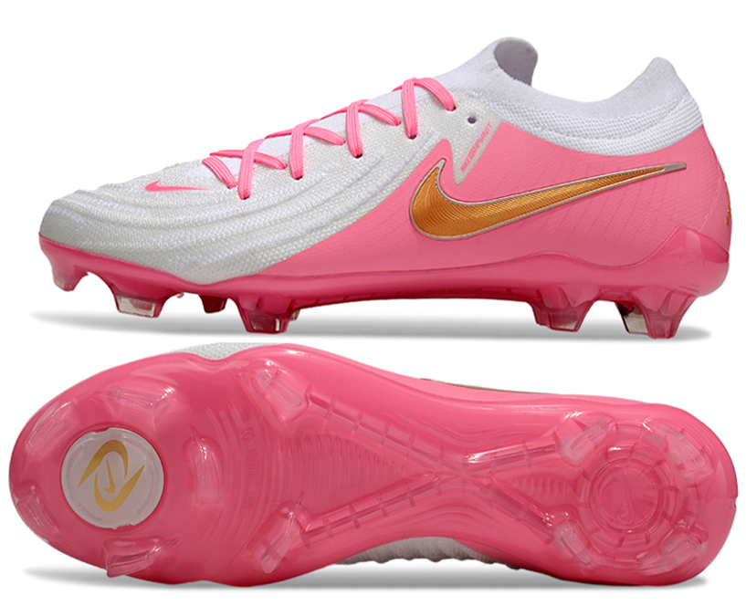 Phantom Luna Elite NU Low-top Super A Men's Full Knit Waterproof FG Soccer Shoes - White/Pink/Gold