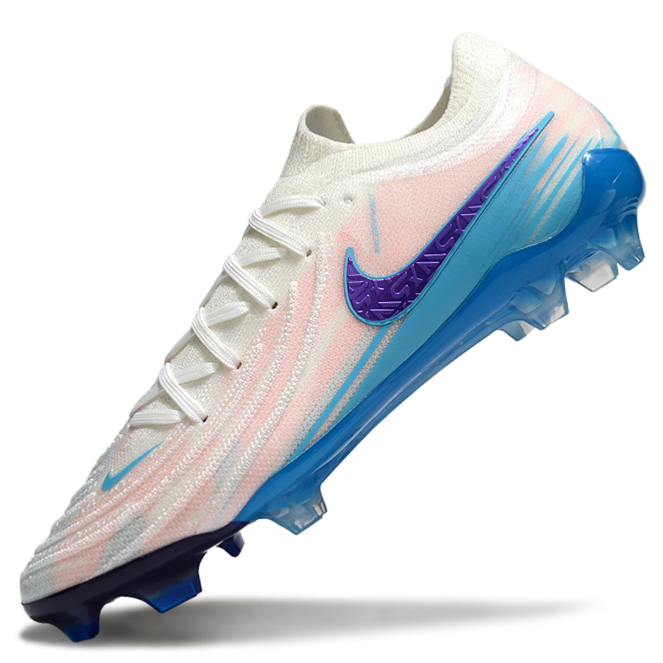 Phantom Luna Elite NU Low-top Super A Men's Full Knit Waterproof FG Soccer Shoes - White/Pink/Violet/Blue