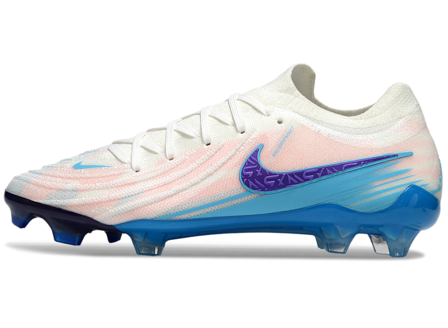 Phantom Luna Elite NU Low-top Super A Men's Full Knit Waterproof FG Soccer Shoes - White/Pink/Violet/Blue