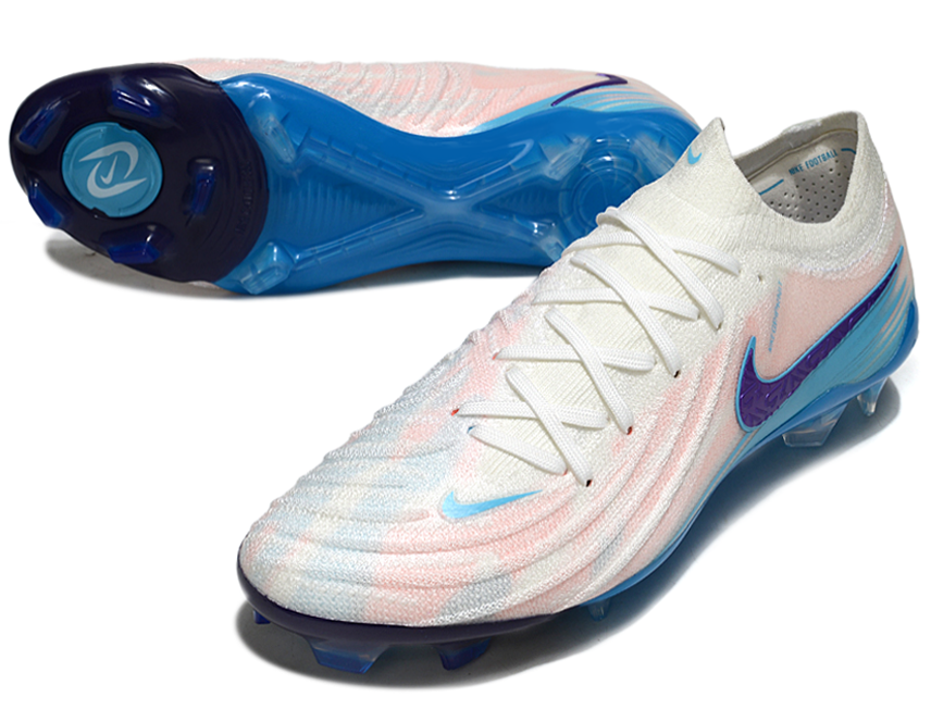 Phantom Luna Elite NU Low-top Super A Men's Full Knit Waterproof FG Soccer Shoes - White/Pink/Violet/Blue