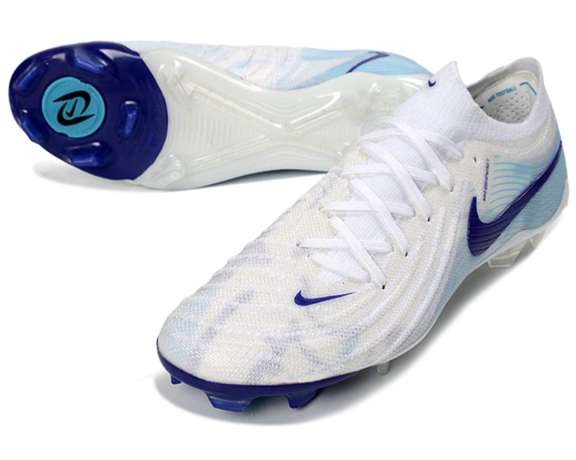 Phantom Luna Elite NU Low-top Super A Men's Full Knit Waterproof FG Soccer Shoes - White/Purple/Jade