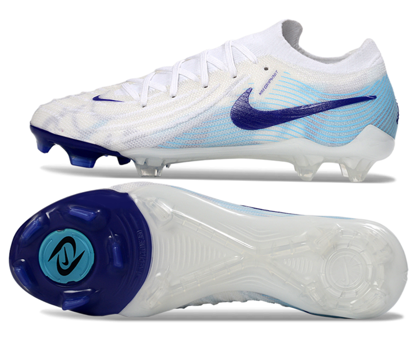 Phantom Luna Elite NU Low-top Super A Men's Full Knit Waterproof FG Soccer Shoes - White/Purple/Jade
