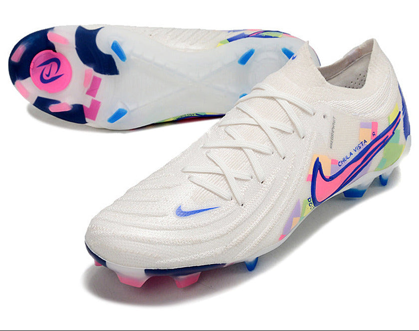 Phantom Luna Elite NU Low-top Super A Men's Full Knit Waterproof FG Soccer Shoes - White/Red/Yellow/Blue