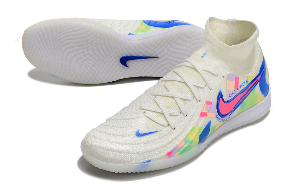 Phantom Luna Elite NU Men's Full Knit Anti-Level MD Soccer Shoes - White/Blue/Red/Yellow