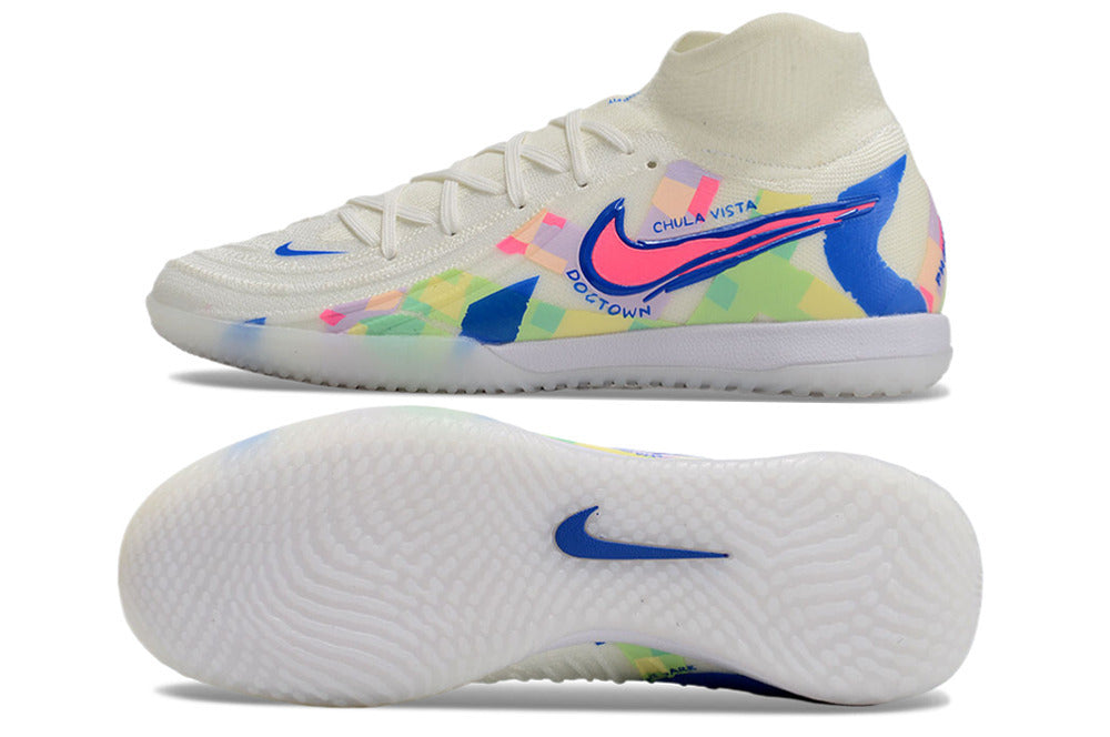 Phantom Luna Elite NU Men's Full Knit Anti-Level MD Soccer Shoes - White/Blue/Red/Yellow