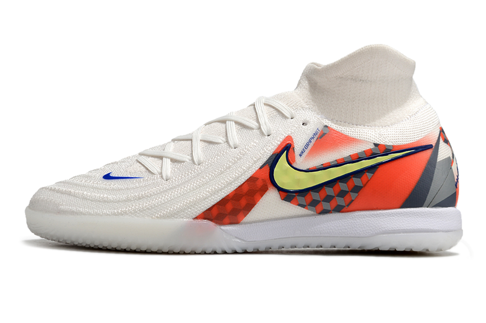 Phantom Luna Elite NU Men's Full Knit Anti-Level MD Soccer Shoes - White/Yellow/Orange/Blue