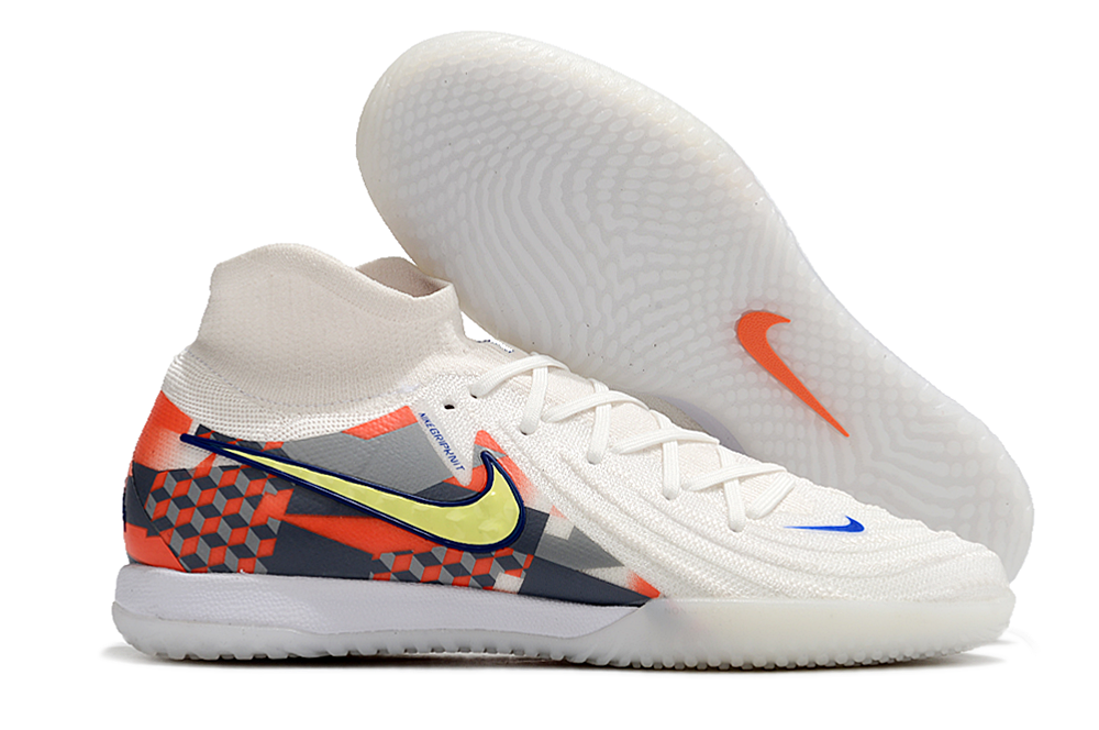 Phantom Luna Elite NU Men's Full Knit Anti-Level MD Soccer Shoes - White/Yellow/Orange/Blue
