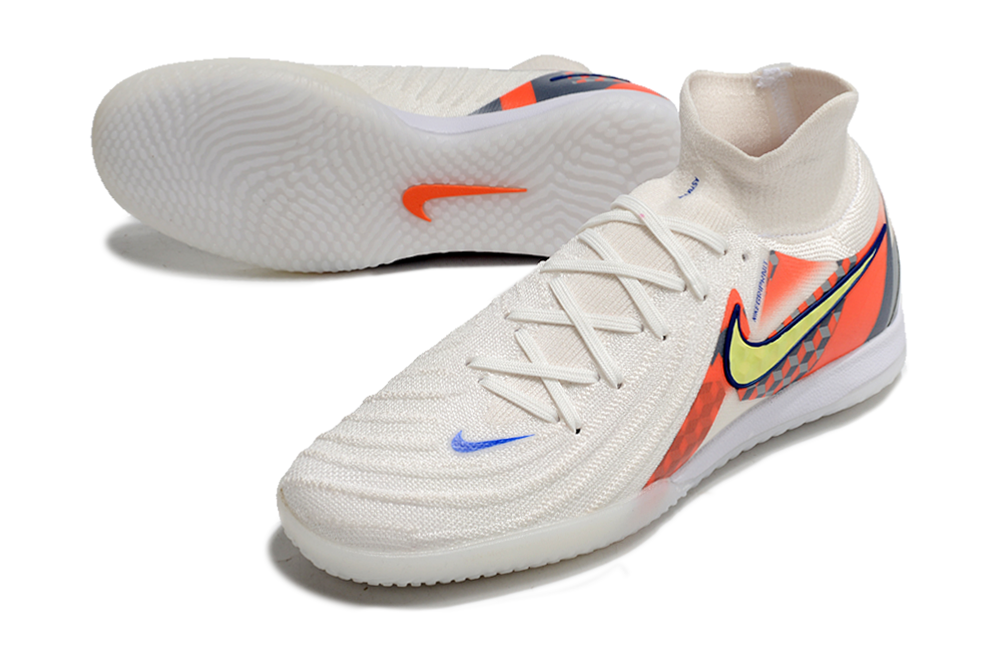Phantom Luna Elite NU Men's Full Knit Anti-Level MD Soccer Shoes - White/Yellow/Orange/Blue
