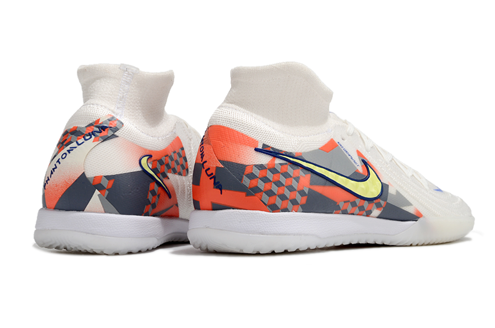 Phantom Luna Elite NU Men's Full Knit Anti-Level MD Soccer Shoes - White/Yellow/Orange/Blue