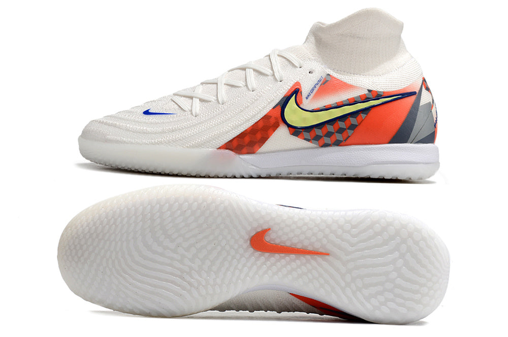 Phantom Luna Elite NU Men's Full Knit Anti-Level MD Soccer Shoes - White/Yellow/Orange/Blue