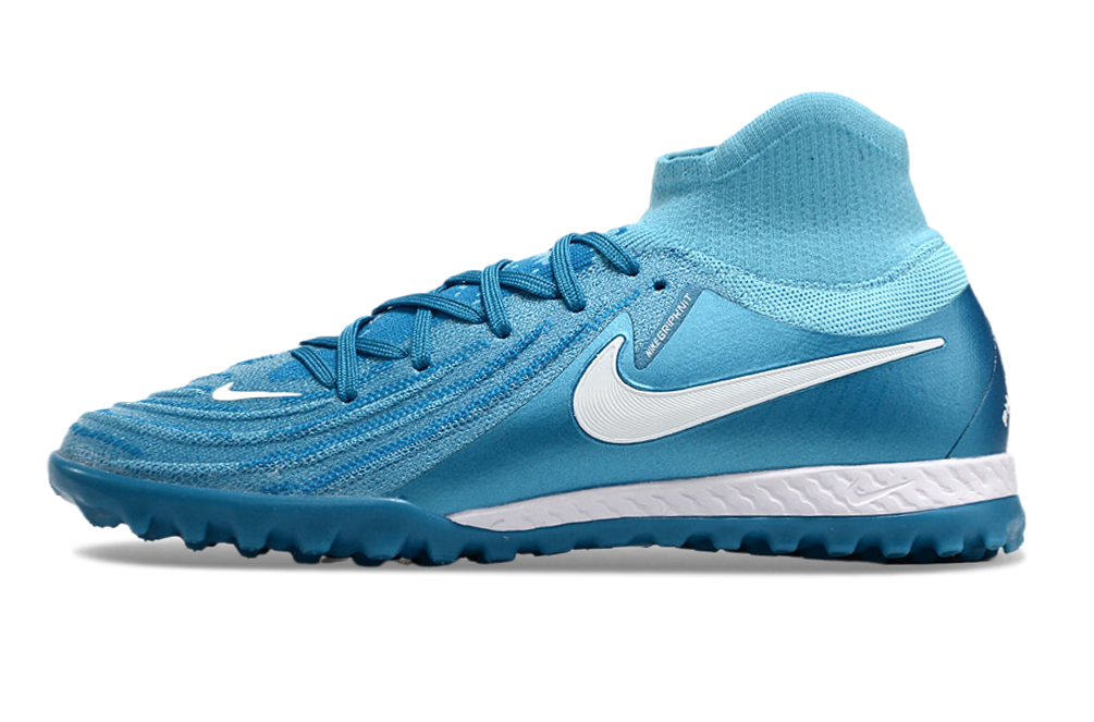 Phantom Luna Elite NU Men's Full Knit Waterproof TF Grass Stud Soccer Shoes with MD Sole - Blue/White