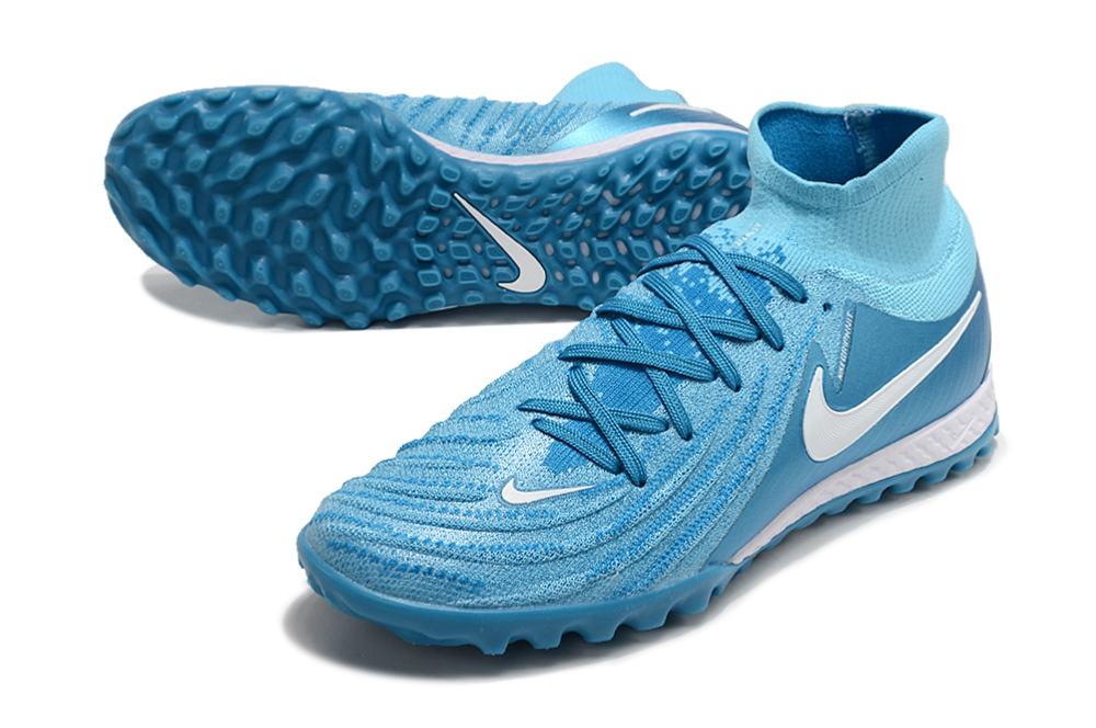 Phantom Luna Elite NU Men's Full Knit Waterproof TF Grass Stud Soccer Shoes with MD Sole - Blue/White