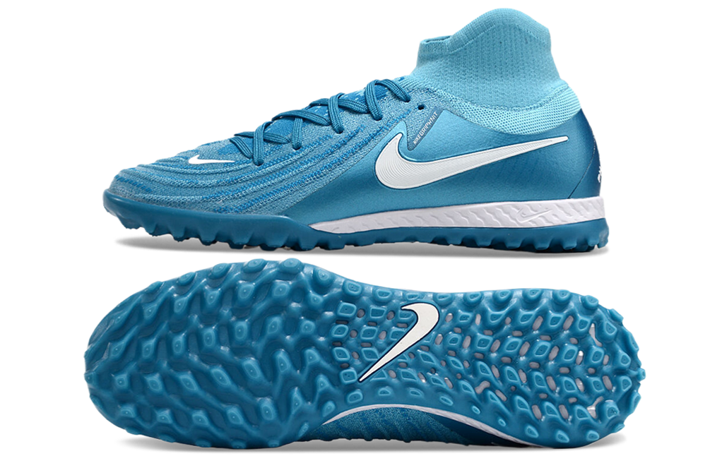 Phantom Luna Elite NU Men's Full Knit Waterproof TF Grass Stud Soccer Shoes with MD Sole - Blue/White
