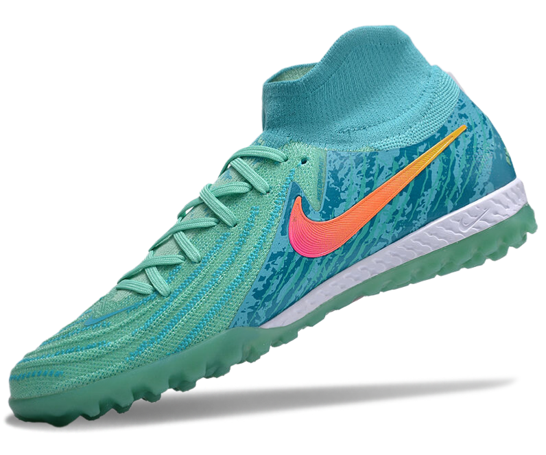 Phantom Luna Elite NU Men's Full Knit Waterproof TF Grass Stud Soccer Shoes with MD Sole - Green/Blue/Pink