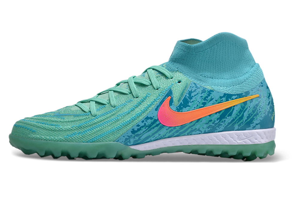 Phantom Luna Elite NU Men's Full Knit Waterproof TF Grass Stud Soccer Shoes with MD Sole - Green/Blue/Pink