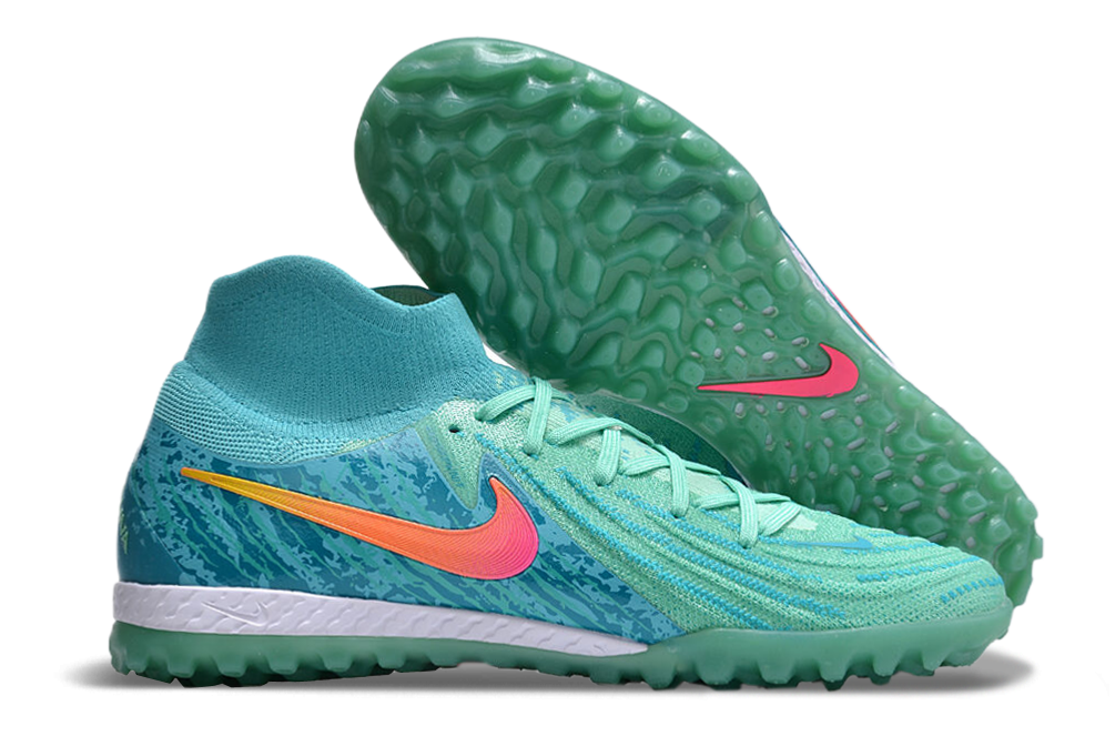 Phantom Luna Elite NU Men's Full Knit Waterproof TF Grass Stud Soccer Shoes with MD Sole - Green/Blue/Pink