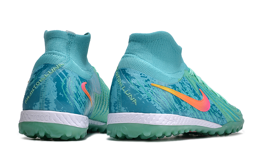 Phantom Luna Elite NU Men's Full Knit Waterproof TF Grass Stud Soccer Shoes with MD Sole - Green/Blue/Pink