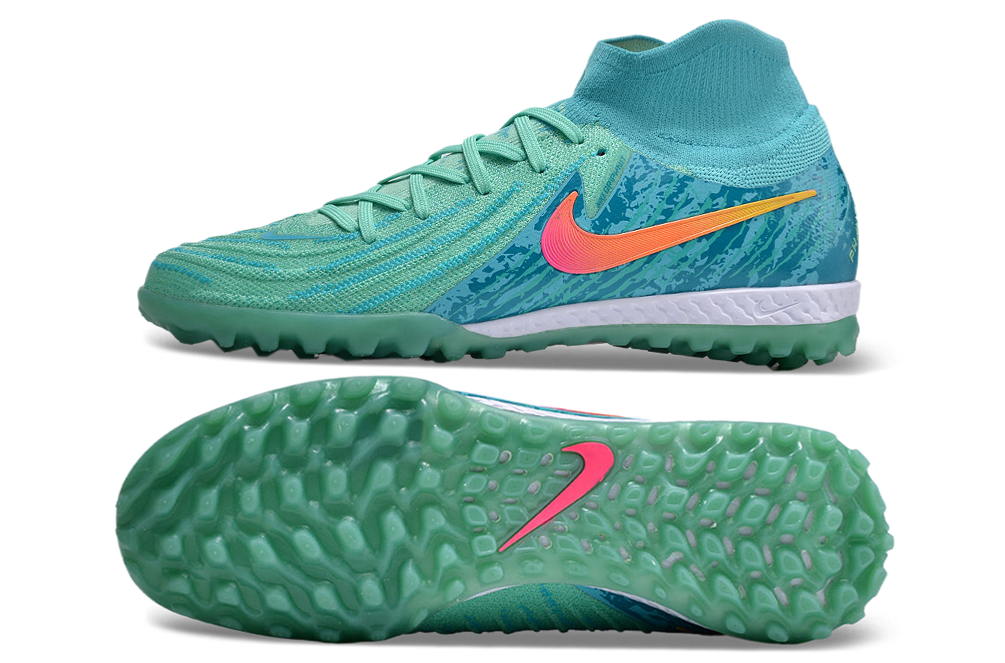 Phantom Luna Elite NU Men's Full Knit Waterproof TF Grass Stud Soccer Shoes with MD Sole - Green/Blue/Pink