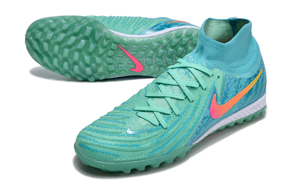 Phantom Luna Elite NU Men's Full Knit Waterproof TF Grass Stud Soccer Shoes with MD Sole - Green/Blue/Pink