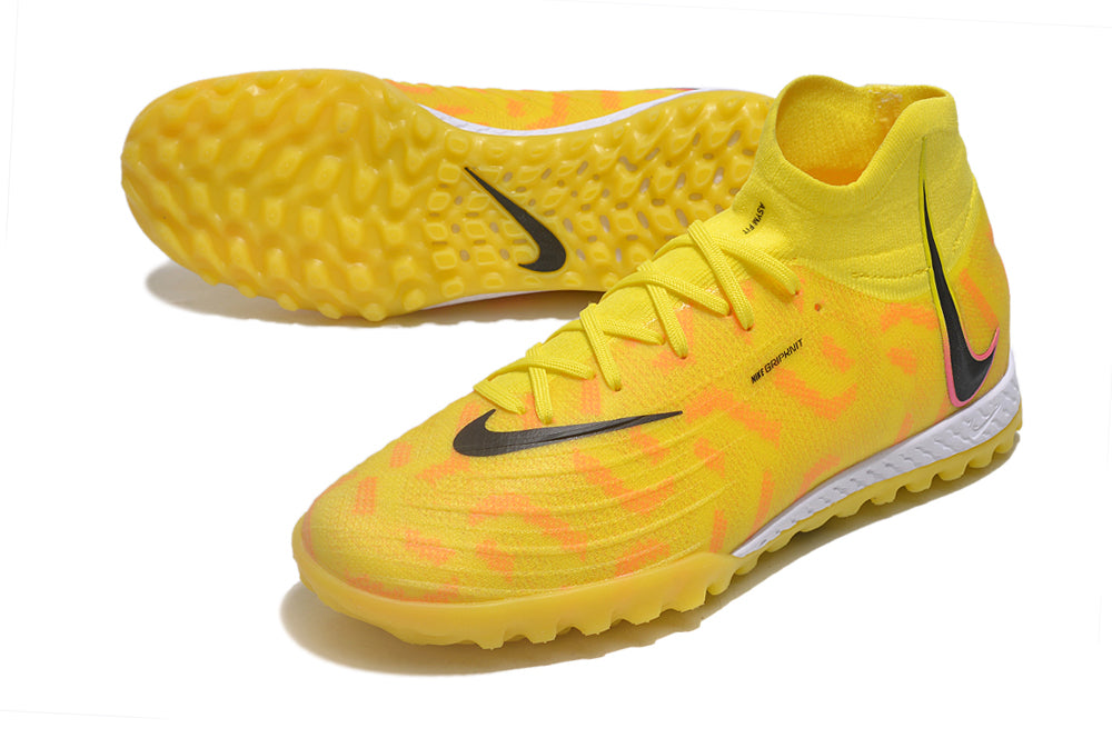 Phantom Luna Elite NU Men's Full Knit Waterproof TF Grass Stud Soccer Shoes with MD Sole - Neon Yellow/Orange//Black/White