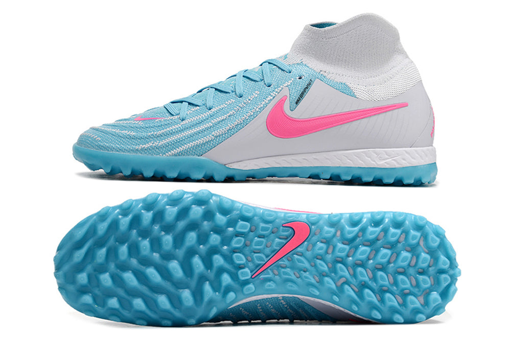 Phantom Luna Elite NU Men's Full Knit Waterproof TF Grass Stud Soccer Shoes with MD Sole - Sky Blue/White/Red