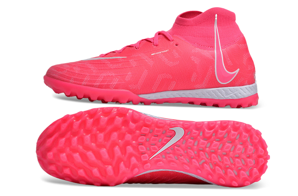 Phantom Luna Elite NU Men's Full Knit Waterproof TF Grass Stud Soccer Shoes with MD Sole - Trendy Pink/White