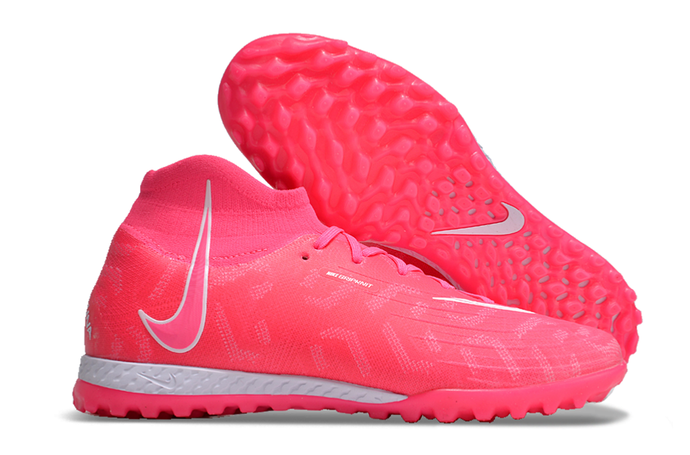 Phantom Luna Elite NU Men's Full Knit Waterproof TF Grass Stud Soccer Shoes with MD Sole - Trendy Pink/White