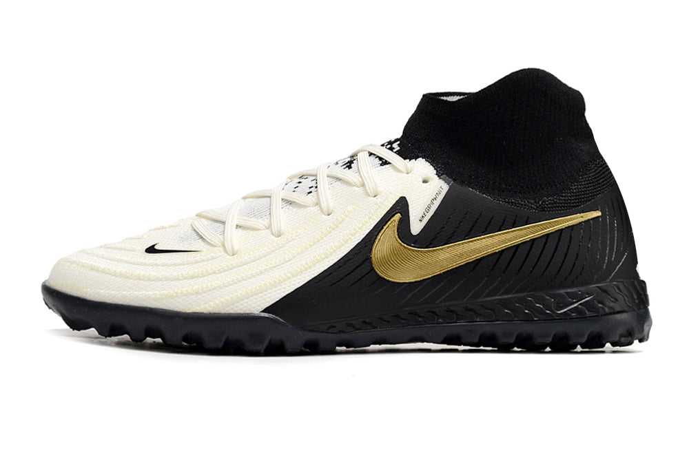 Phantom Luna Elite NU Men's Full Knit Waterproof TF Grass Stud Soccer Shoes with MD Sole - White/Black/Gold