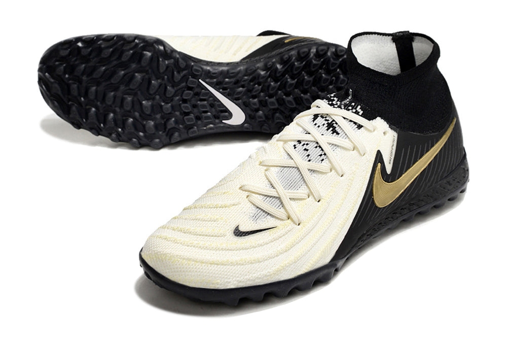 Phantom Luna Elite NU Men's Full Knit Waterproof TF Grass Stud Soccer Shoes with MD Sole - White/Black/Gold