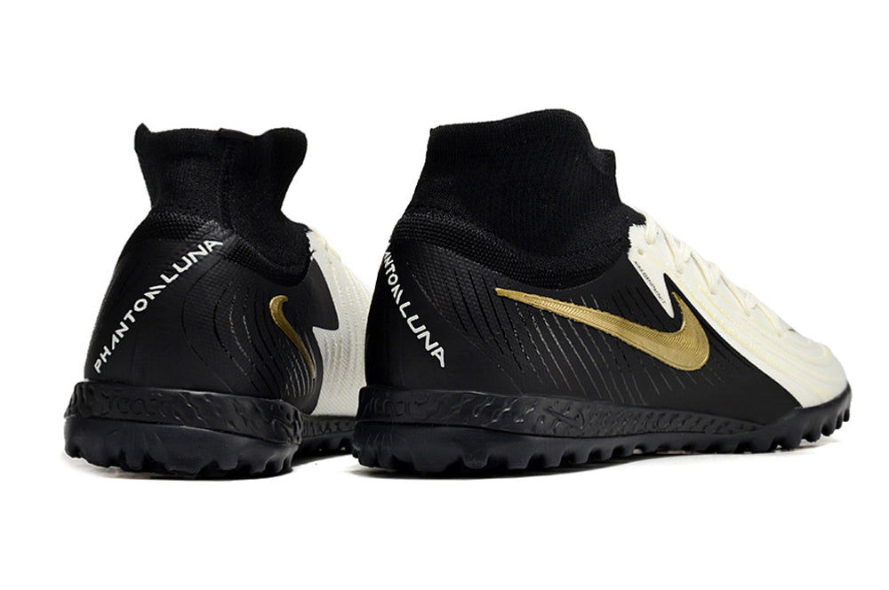 Phantom Luna Elite NU Men's Full Knit Waterproof TF Grass Stud Soccer Shoes with MD Sole - White/Black/Gold