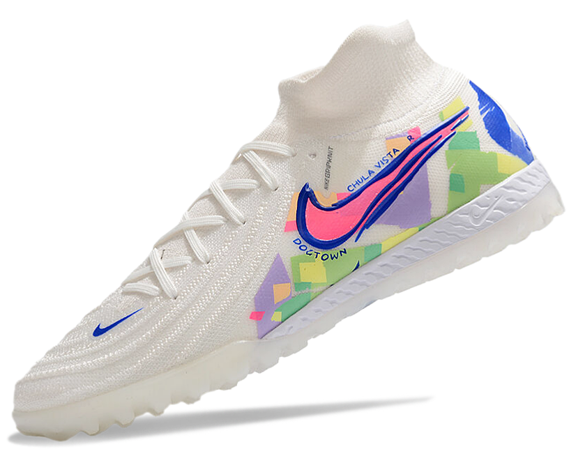 Phantom Luna Elite NU Men's Full Knit Waterproof TF Grass Stud Soccer Shoes with MD Sole - White/Blue/Red/Yellow