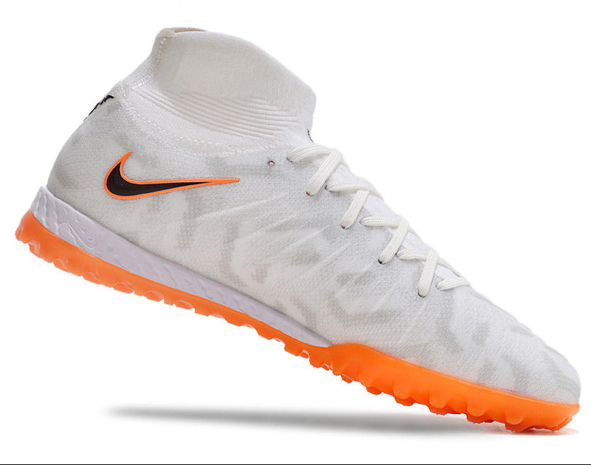 Phantom Luna Elite NU Men's Full Knit Waterproof TF Grass Stud Soccer Shoes with MD Sole - White/Orange/Black