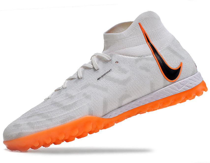 Phantom Luna Elite NU Men's Full Knit Waterproof TF Grass Stud Soccer Shoes with MD Sole - White/Orange/Black