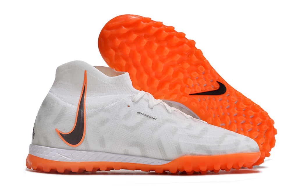 Phantom Luna Elite NU Men's Full Knit Waterproof TF Grass Stud Soccer Shoes with MD Sole - White/Orange/Black