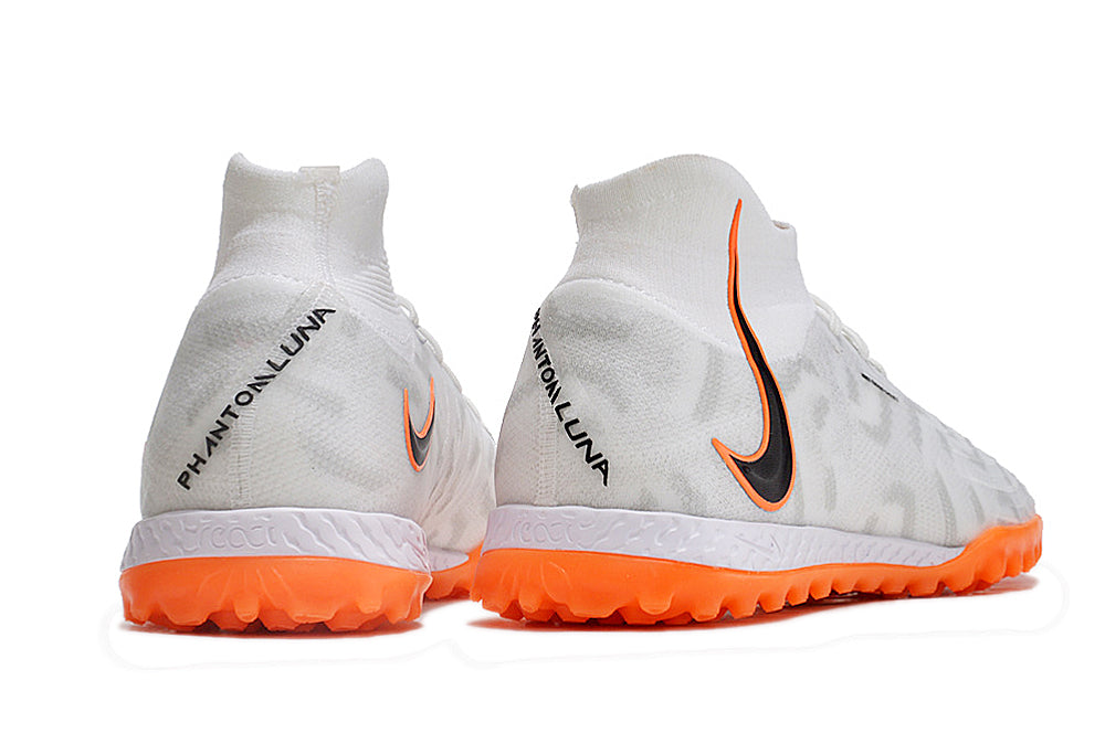 Phantom Luna Elite NU Men's Full Knit Waterproof TF Grass Stud Soccer Shoes with MD Sole - White/Orange/Black