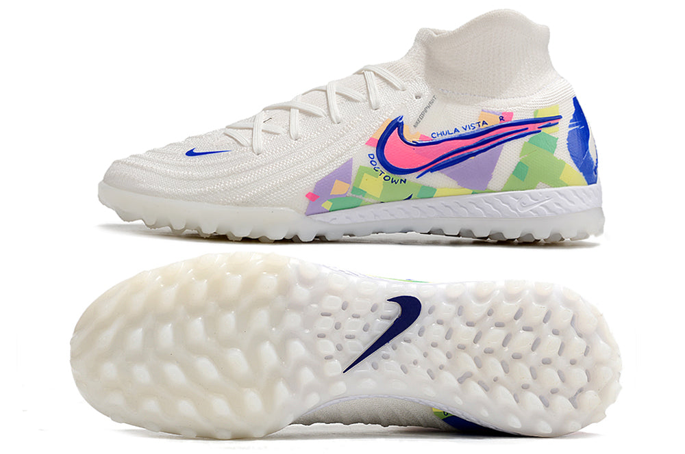 Phantom Luna Elite NU Men's Full Knit Waterproof TF Grass Stud Soccer Shoes with MD Sole - White/Red/Yellow/Blue