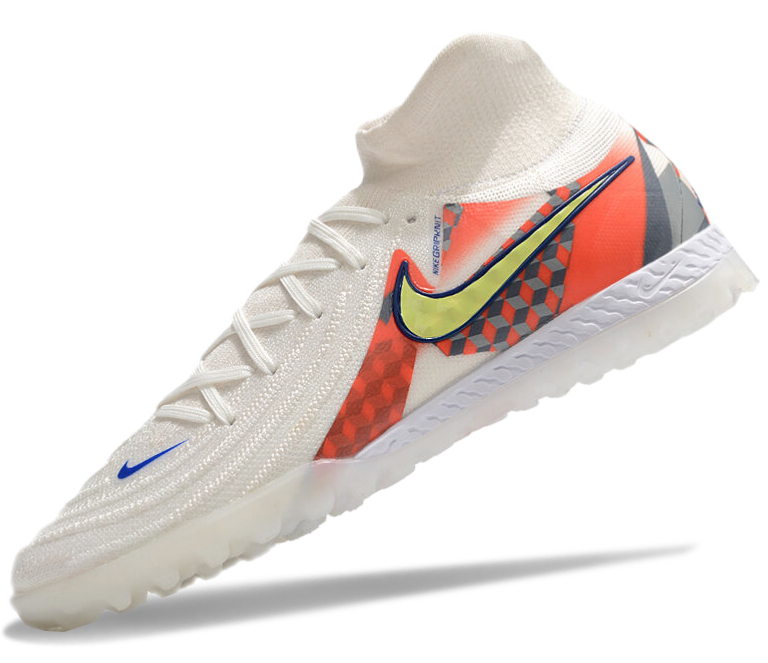 Phantom Luna Elite NU Men's Full Knit Waterproof TF Grass Stud Soccer Shoes with MD Sole - White/Yellow/Orange/Blue