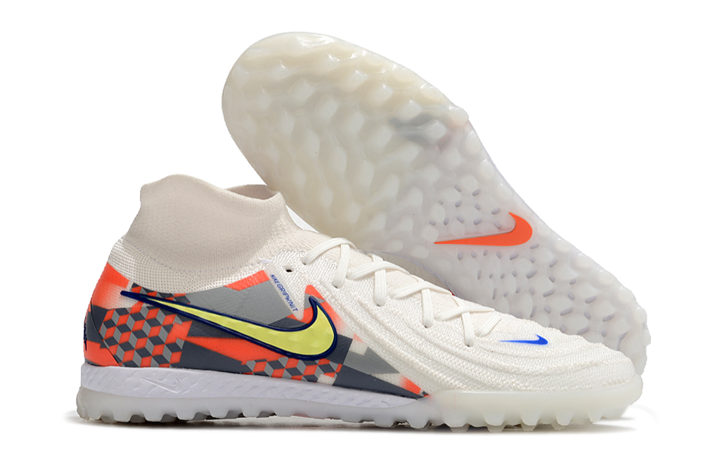 Phantom Luna Elite NU Men's Full Knit Waterproof TF Grass Stud Soccer Shoes with MD Sole - White/Yellow/Orange/Blue