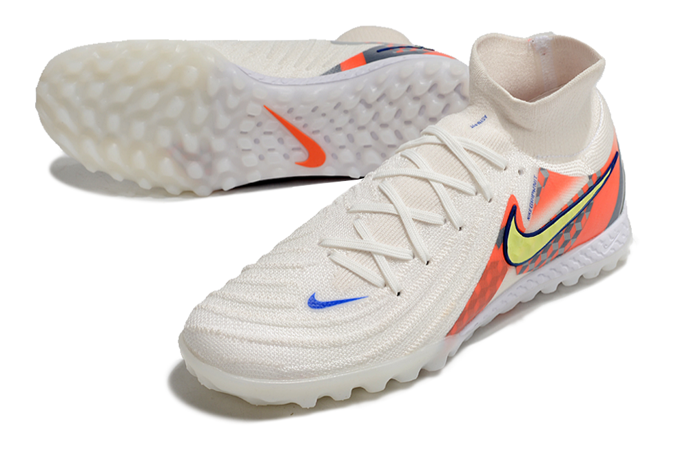 Phantom Luna Elite NU Men's Full Knit Waterproof TF Grass Stud Soccer Shoes with MD Sole - White/Yellow/Orange/Blue