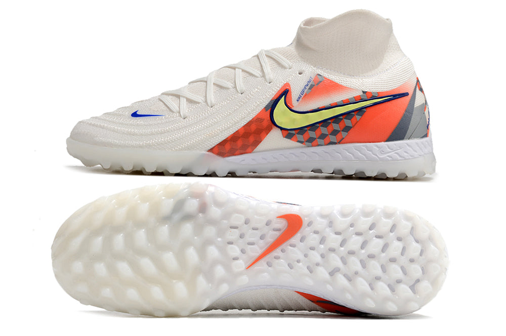Phantom Luna Elite NU Men's Full Knit Waterproof TF Grass Stud Soccer Shoes with MD Sole - White/Yellow/Orange/Blue