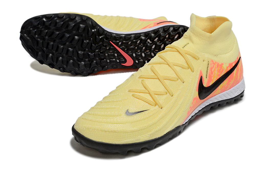 Phantom Luna Elite NU Men's Full Knit Waterproof TF Grass Stud Soccer Shoes with MD Sole - Yellow/Orange/Black/White