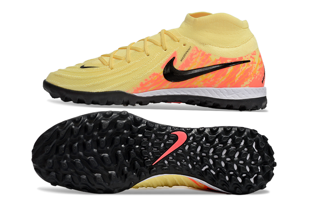 Phantom Luna Elite NU Men's Full Knit Waterproof TF Grass Stud Soccer Shoes with MD Sole - Yellow/Orange/Black/White