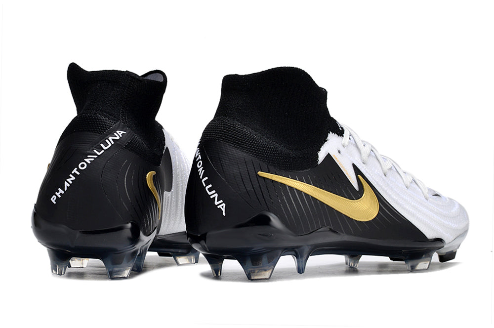 Phantom Luna Elite NU Super A Men's Full Knit Waterproof FG Soccer Shoes - White/Black/Gold