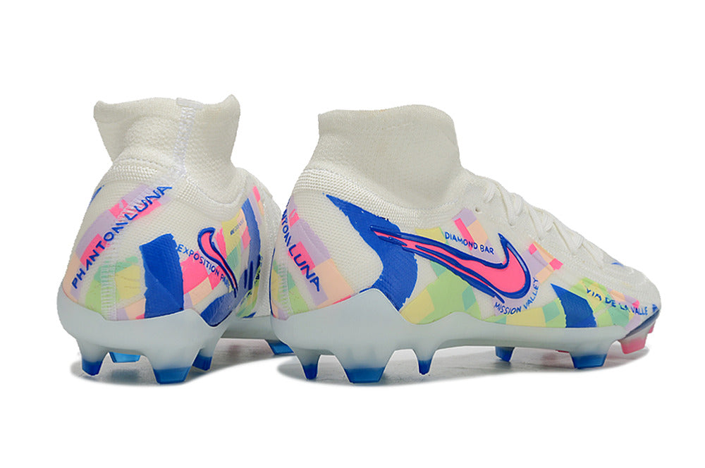Phantom Luna Elite NU Super A Men's Full Knit Waterproof FG Soccer Shoes - White/Blue/Red/Yellow
